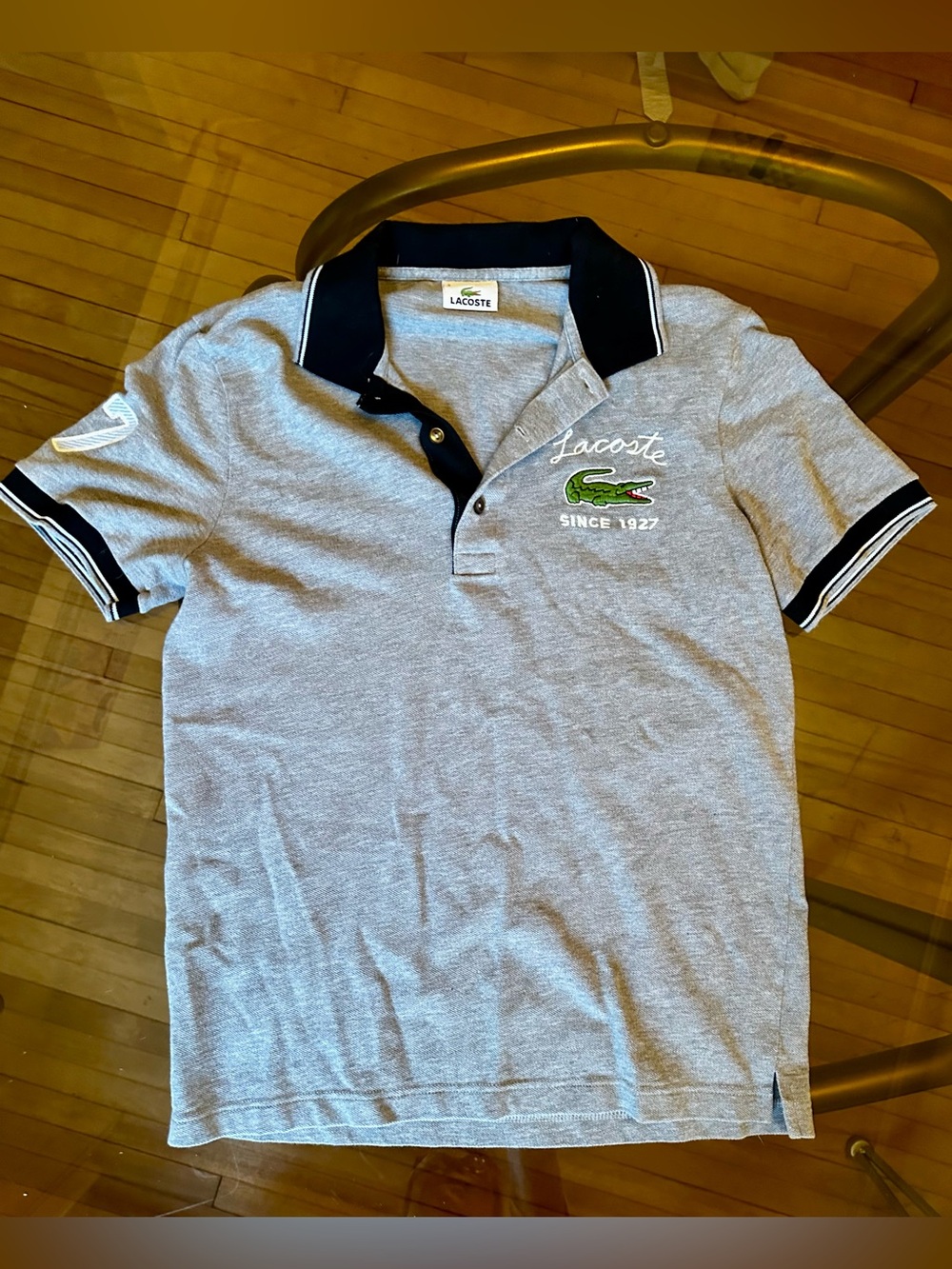 Lacoste Grey Polo Shirt - Black Contrast Collar - 2008